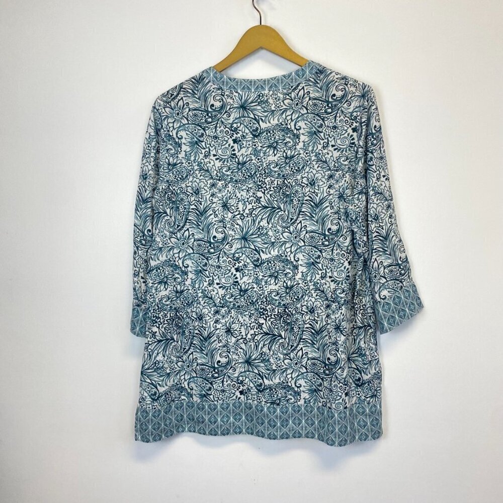 Sigrid Olsen 100% Linen Teal and White Paisley Tunic - Picture 8 of 11